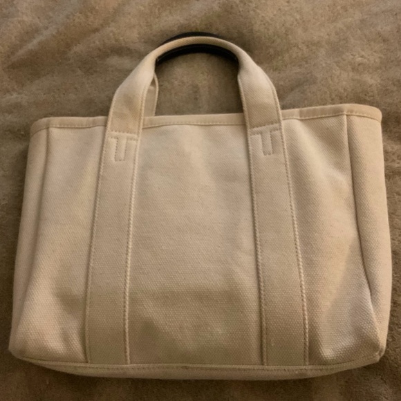 Tory Burch Canvas Logo Mini Tote Bag – Ivory / Black Leather Handles - Picture 4 of 9